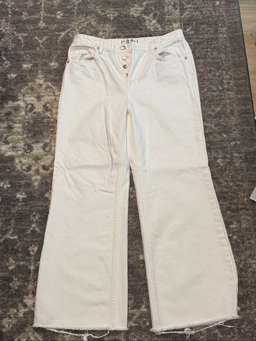 We The Free White Wide-Leg Button-Fly Jeans